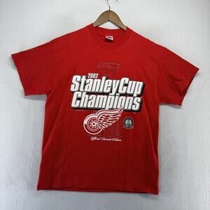 Vintage Detroit Red Wings Shirt mens large Red Graphic Stanley Cup Deadstock NEW
